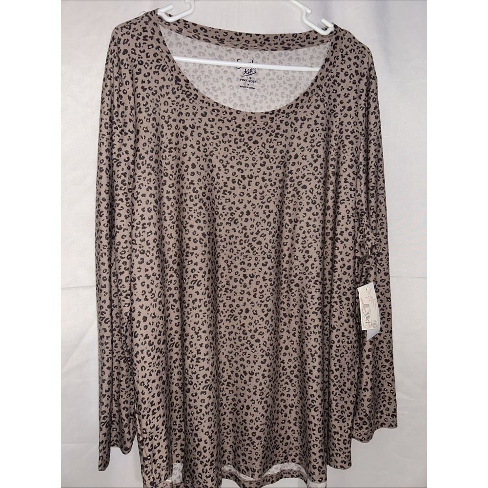 NWT Sweet Tea's Mocha Leopard Long Sleeve Super Soft Top Size 1X